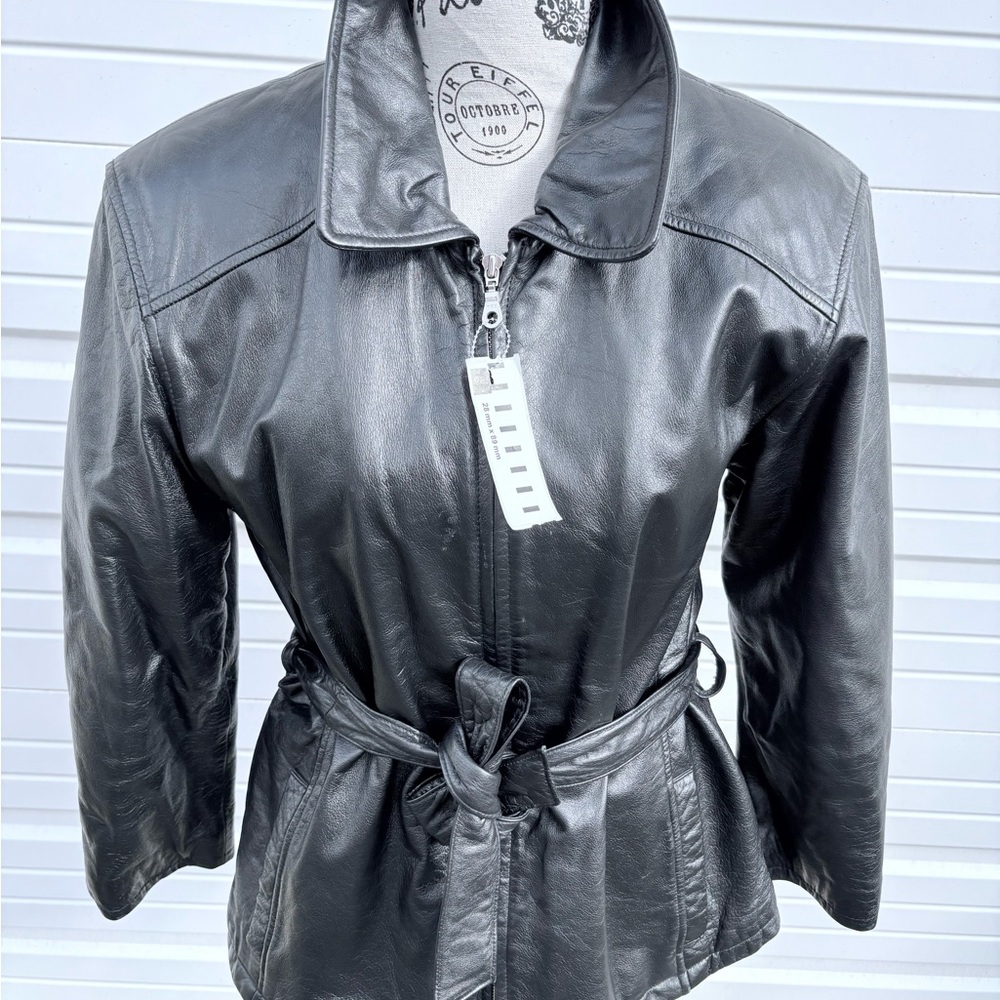 Wilsons Leather Black Belted Jacket